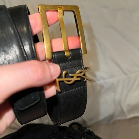 Yves Saint Laurent Black Belt with Gold Buckle - www  display picture 1
